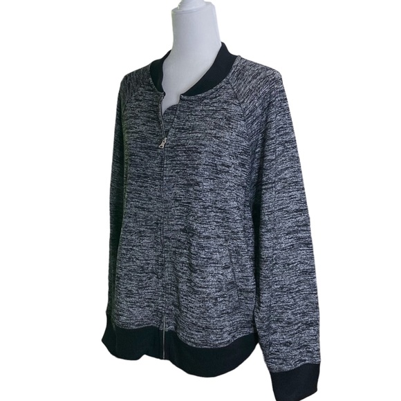 Gap Full-Zip Marled Black Gray Knit Bomber Jacket Women XL - Picture 6 of 7